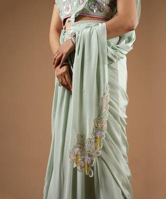 Pistachio Green Glamorous Twist Drape Saree 5