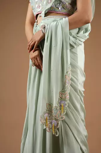 Pistachio Green Glamorous Twist Drape Saree