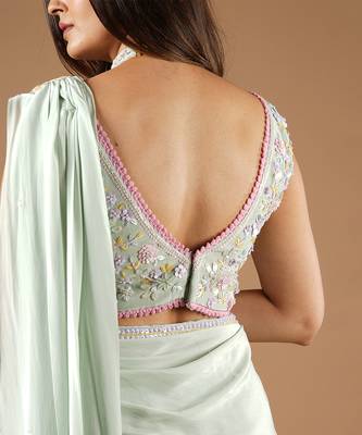Pistachio Green Glamorous Twist Drape Saree 8