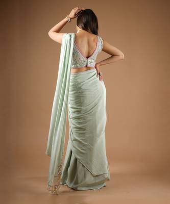 Pistachio Green Glamorous Twist Drape Saree 9