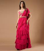 Ruby Pink Ruffle Saree