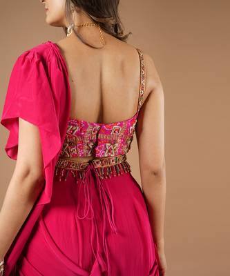 Ruby Pink Ruffle Saree 8