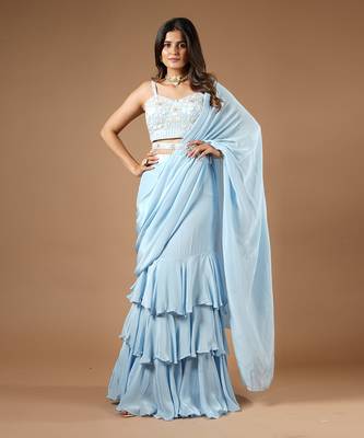 Powder Blue Playful Ruffle Saree 1
