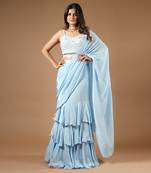 Powder Blue Playful Ruffle Saree