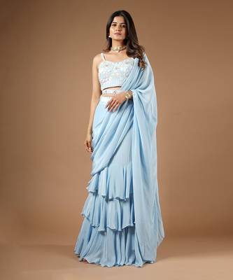 Powder Blue Playful Ruffle Saree 2