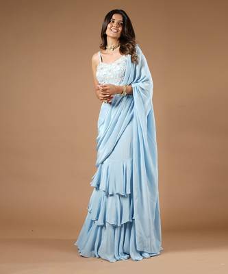 Powder Blue Playful Ruffle Saree 3