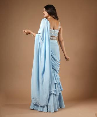 Powder Blue Playful Ruffle Saree 4