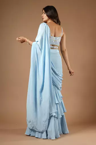 Powder Blue Playful Ruffle Saree
