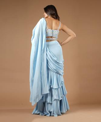 Powder Blue Playful Ruffle Saree 5