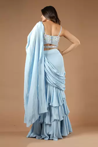 Powder Blue Playful Ruffle Saree