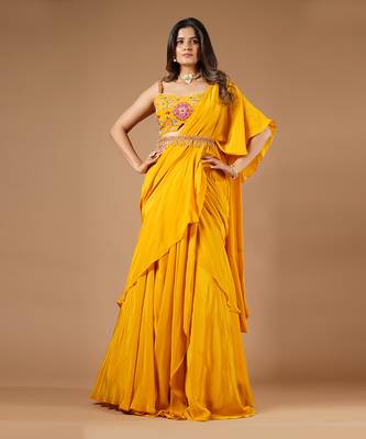 Mustard Yellow Ruffle Saree 1
