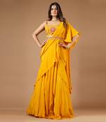 Mustard Yellow Ruffle Saree