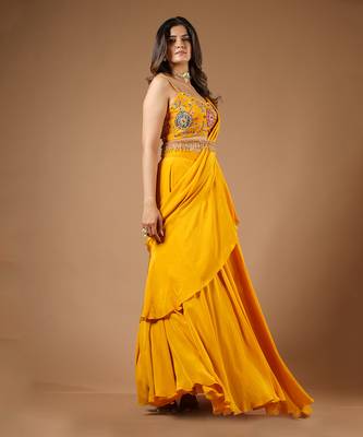 Mustard Yellow Ruffle Saree 2