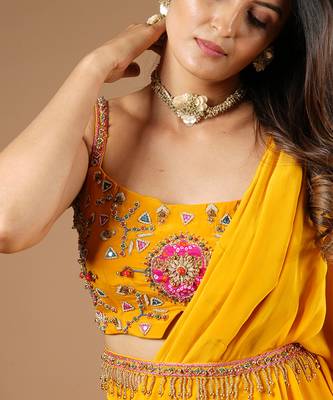 Mustard Yellow Ruffle Saree 3