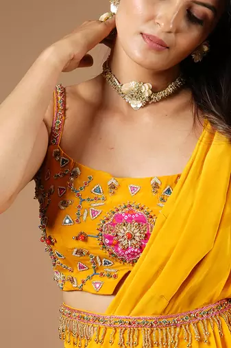 Mustard Yellow Ruffle Saree