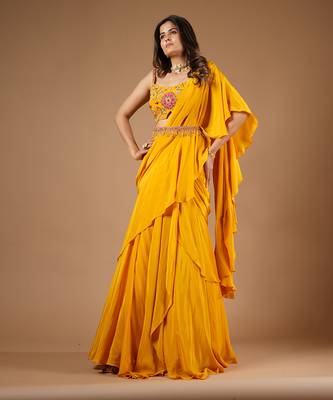 Mustard Yellow Ruffle Saree 5