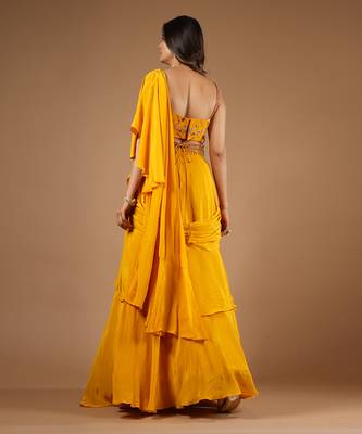 Mustard Yellow Ruffle Saree 7
