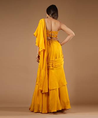 Mustard Yellow Ruffle Saree 9