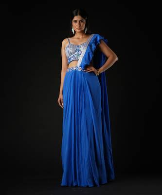 Cobalt Blue Twilight Sparkle Saree 1