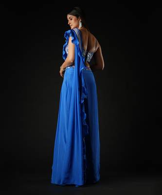 Cobalt Blue Twilight Sparkle Saree 3