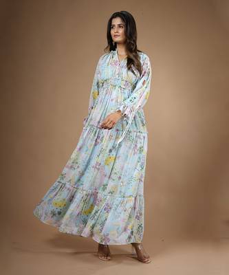 Blue Vintage Botanical Printed Dress 1