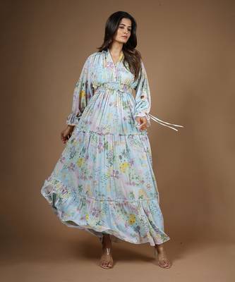 Blue Vintage Botanical Printed Dress 2