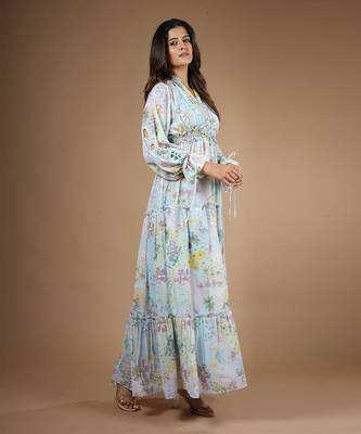 Blue Vintage Botanical Printed Dress 3