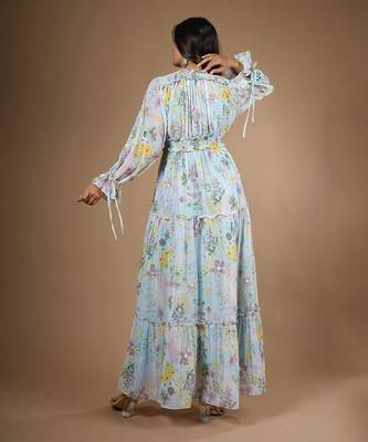 Blue Vintage Botanical Printed Dress 4