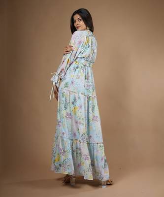 Blue Vintage Botanical Printed Dress 5