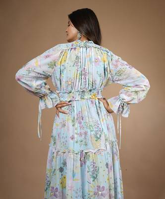 Blue Vintage Botanical Printed Dress 6