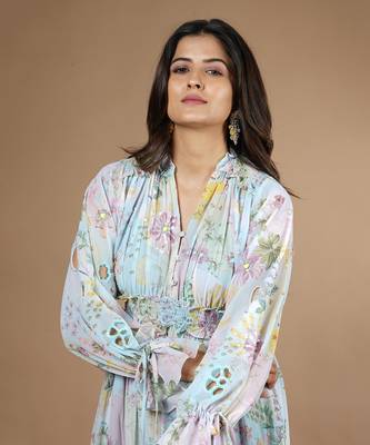 Blue Vintage Botanical Printed Dress 7