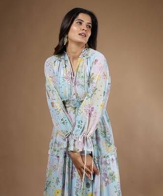 Blue Vintage Botanical Printed Dress 8