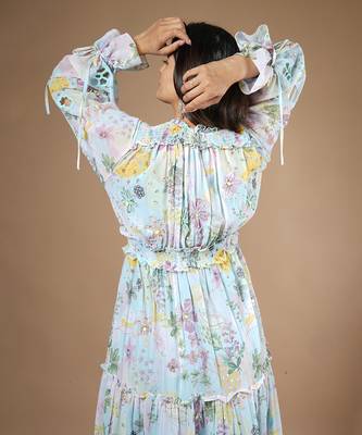 Blue Vintage Botanical Printed Dress 9