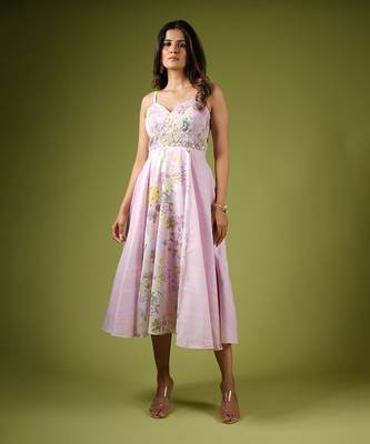 Pink Vintage Botanical & Stripes Printed Dress 2