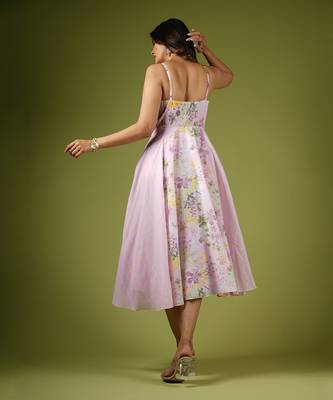 Pink Vintage Botanical & Stripes Printed Dress 3