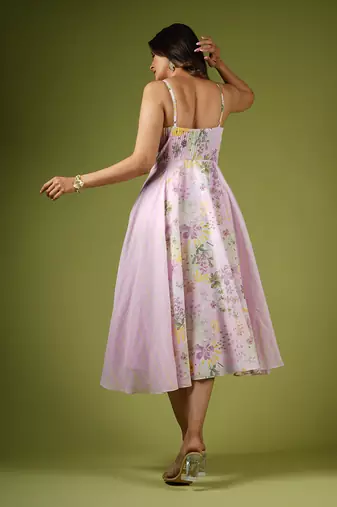 Pink Vintage Botanical & Stripes Printed Dress