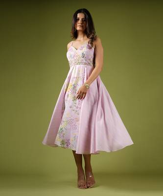Pink Vintage Botanical & Stripes Printed Dress 4