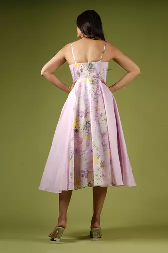 Pink Vintage Botanical & Stripes Printed Dress