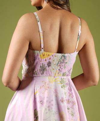 Pink Vintage Botanical & Stripes Printed Dress 7