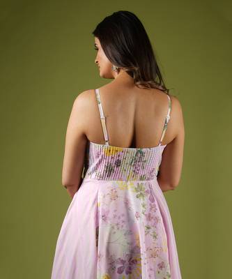 Pink Vintage Botanical & Stripes Printed Dress 8