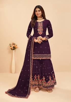 Purple embroidered faux georgette salwar 1