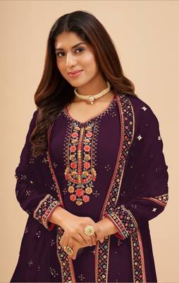 Purple embroidered faux georgette salwar 2