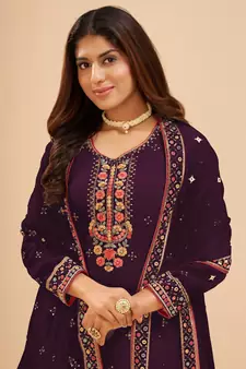Purple embroidered faux georgette salwar