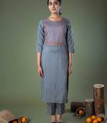 Mud Brown Pure Viscoss Embroidered Kurta Pant Set