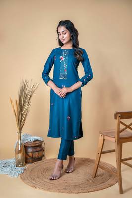 Sapphire Embroidered Straight Cotton Kurti 1