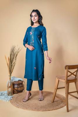 Sapphire Embroidered Straight Cotton Kurti 3