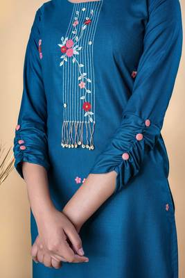 Sapphire Embroidered Straight Cotton Kurti 4