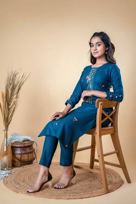 Sapphire Embroidered Straight Cotton Kurti 5