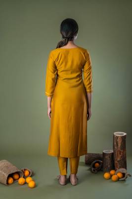 Mustard Floral Sequence embroidery straight silk kurta 3