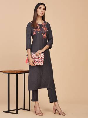 Grey embroidered cotton cotton-kurtis 1